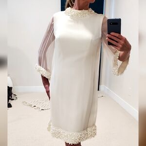Miss Elliette 60's "Shorty" Ivory Chifon Overlay Paillette Embellish Dress, Wm 6